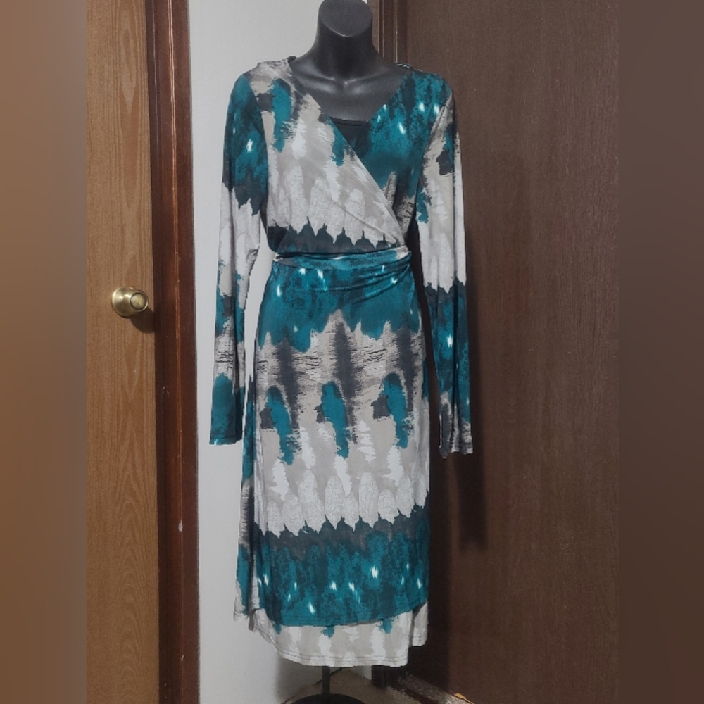 Studio Teal and Gray Long Sleeve Dress